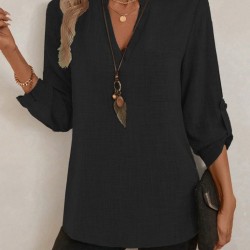 Kadın Truvakar Kol V Yakalı Keten Bluz, 30653