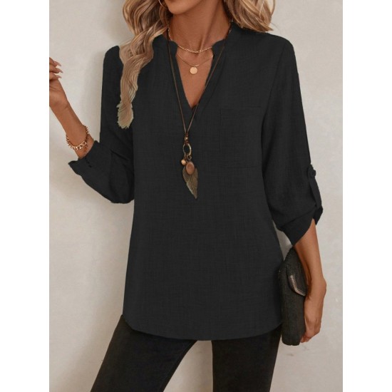 Kadın Truvakar Kol V Yakalı Keten Bluz, 30653 Kadın Truvakar Kol V Yakalı Keten Bluz, 30653