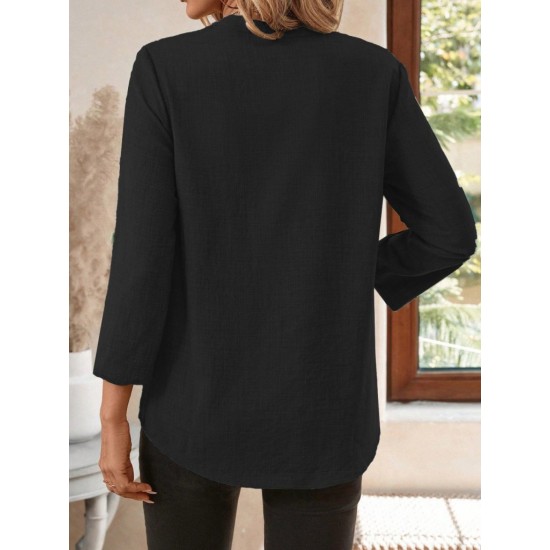 Kadın Truvakar Kol V Yakalı Keten Bluz, 30653 Kadın Truvakar Kol V Yakalı Keten Bluz, 30653