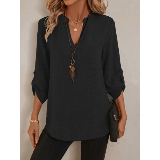 Kadın Truvakar Kol V Yakalı Keten Bluz, 30653 Kadın Truvakar Kol V Yakalı Keten Bluz, 30653