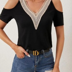 Kadın Omuzlardan Açık V Yakalı Viskon Bluz, 30652