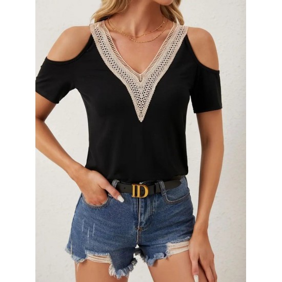 Kadın Omuzlardan Açık V Yakalı Viskon Bluz, 30652