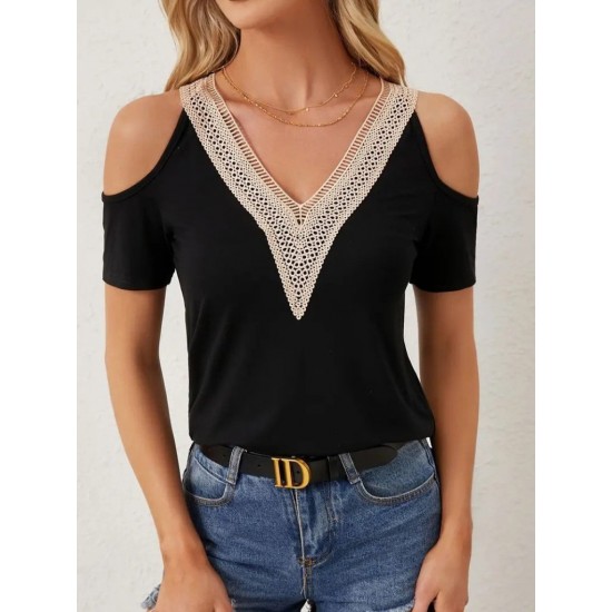 Kadın Omuzlardan Açık V Yakalı Viskon Bluz, 30652