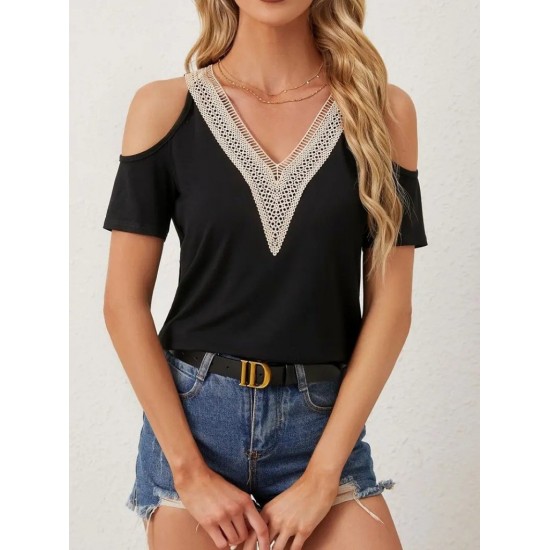 Kadın Omuzlardan Açık V Yakalı Viskon Bluz, 30652