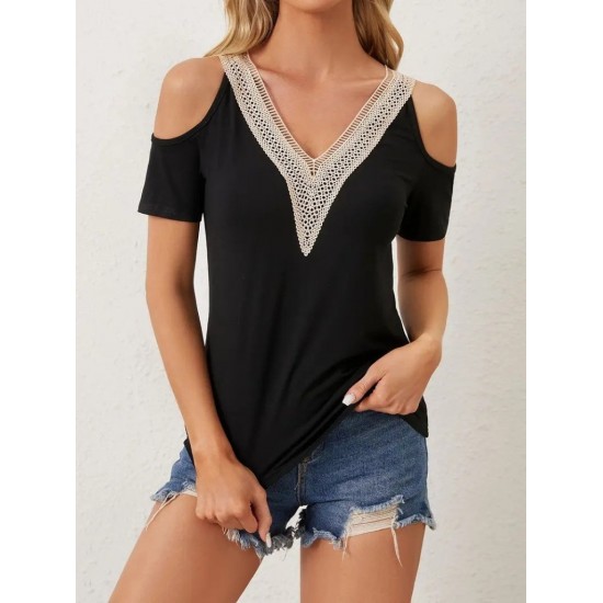 Kadın Omuzlardan Açık V Yakalı Viskon Bluz, 30652