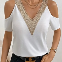 Kadın Omuzlardan Açık V Yakalı Viskon Bluz, 30651