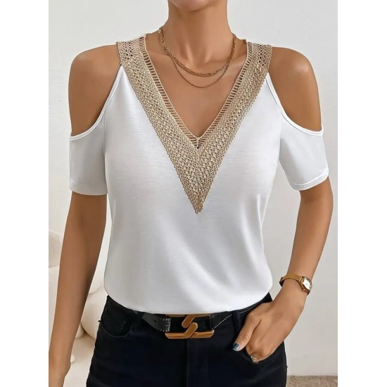 Kadın Omuzlardan Açık V Yakalı Viskon Bluz, 30651