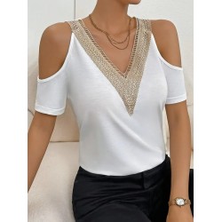 Kadın Omuzlardan Açık V Yakalı Viskon Bluz, 30651 Kadın Omuzlardan Açık V Yakalı Viskon Bluz, 30651