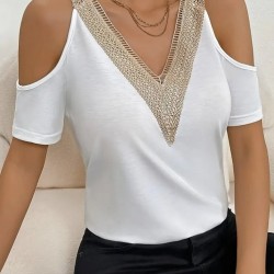 Kadın Omuzlardan Açık V Yakalı Viskon Bluz, 30651