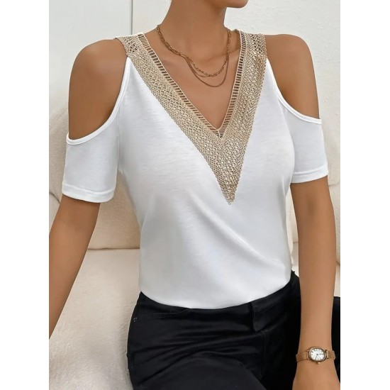 Kadın Omuzlardan Açık V Yakalı Viskon Bluz, 30651
