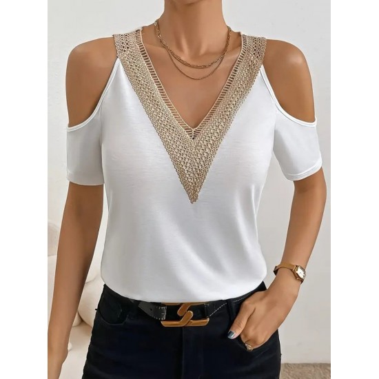 Kadın Omuzlardan Açık V Yakalı Viskon Bluz, 30651