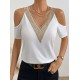 Kadın Omuzlardan Açık V Yakalı Viskon Bluz, 30651