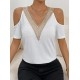Kadın Omuzlardan Açık V Yakalı Viskon Bluz, 30651
