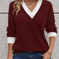 Kadın Uzun Kollu V Yakalı Waffle Bluz, 30649