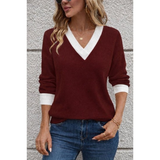 Kadın Uzun Kollu V Yakalı Waffle Bluz, 30649 Kadın Uzun Kollu V Yakalı Waffle Bluz, 30649