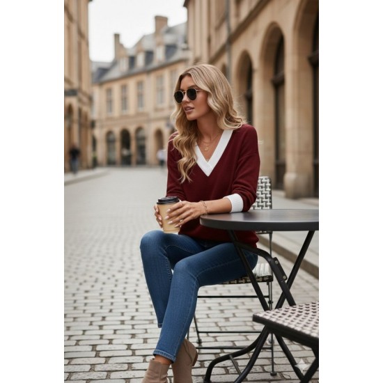 Kadın Uzun Kollu V Yakalı Waffle Bluz, 30649 Kadın Uzun Kollu V Yakalı Waffle Bluz, 30649