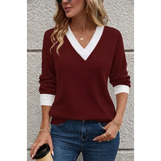 Kadın Uzun Kollu V Yakalı Waffle Bluz, 30649 Kadın Uzun Kollu V Yakalı Waffle Bluz, 30649