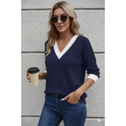 Kadın Uzun Kollu V Yakalı Waffle Bluz, 30648