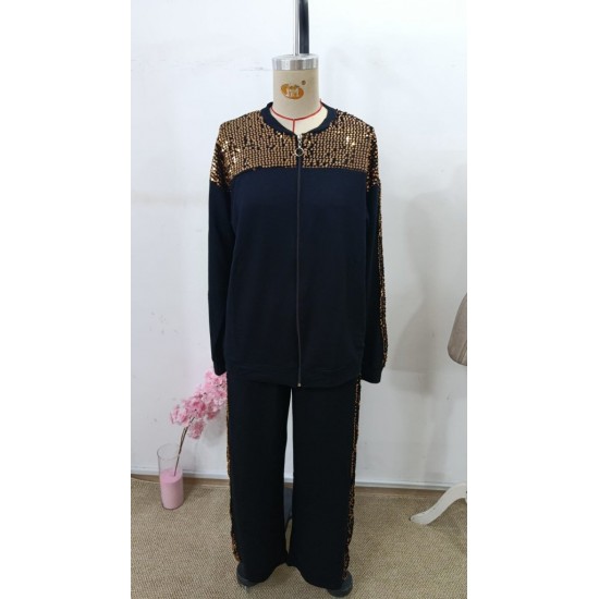 Kadın Uzun Kollu önden Fermuarlı Pulpayet Detaylı Bluz Ve Pantolon Ikili Takım, 30647