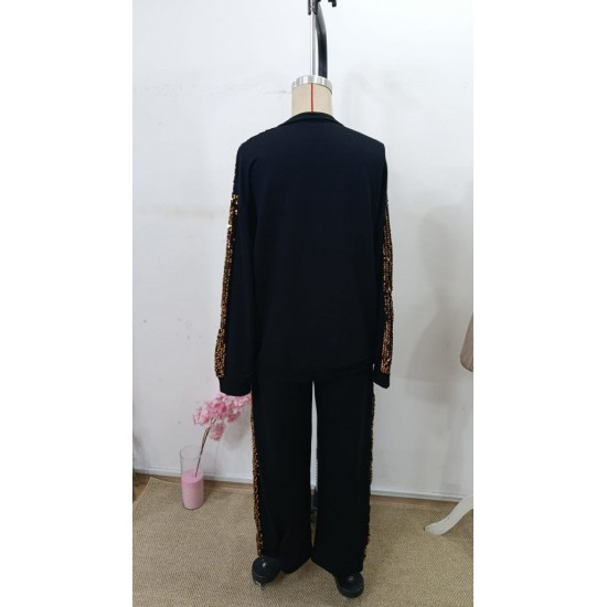 Kadın Uzun Kollu önden Fermuarlı Pulpayet Detaylı Bluz Ve Pantolon Ikili Takım, 30647