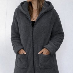 Kadın Uzun Kollu Kapşonlu önden Fermuarlı Cepli Welsoft Ceket, 30645