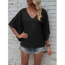 Kadın Kısa Kollu V Yakalı Salaş Viskon Bluz , 30643 Kadın Kısa Kollu V Yakalı Salaş Viskon Bluz , 30643