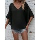 Kadın Kısa Kollu V Yakalı Salaş Viskon Bluz , 30643