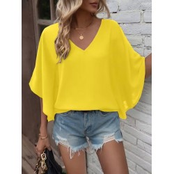 Kadın Kısa Kollu V Yakalı Salaş Viskon Bluz , 30642 Kadın Kısa Kollu V Yakalı Salaş Viskon Bluz , 30642