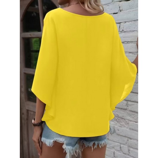 Kadın Kısa Kollu V Yakalı Salaş Viskon Bluz , 30642 Kadın Kısa Kollu V Yakalı Salaş Viskon Bluz , 30642