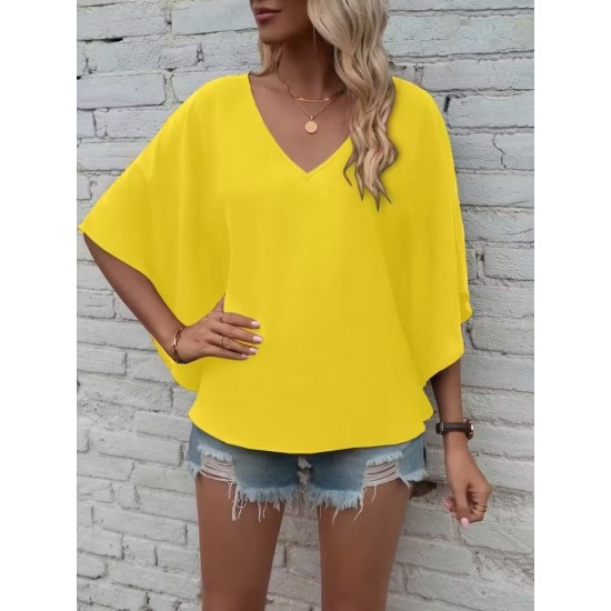 Kadın Kısa Kollu V Yakalı Salaş Viskon Bluz , 30642 Kadın Kısa Kollu V Yakalı Salaş Viskon Bluz , 30642