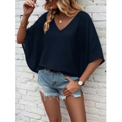 Kadın Kısa Kollu V Yakalı Salaş Viskon Bluz , 30641 Kadın Kısa Kollu V Yakalı Salaş Viskon Bluz , 30641