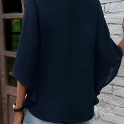 Kadın Kısa Kollu V Yakalı Salaş Viskon Bluz , 30641