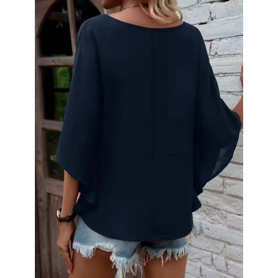 Kadın Kısa Kollu V Yakalı Salaş Viskon Bluz , 30641