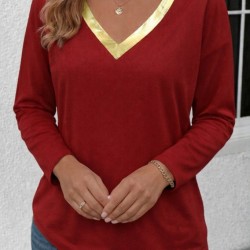 Kadın Uzun Kollu V Parlak Yaka Detaylı Viskon Bluz , 30664