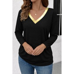 Kadın Uzun Kollu V Parlak Yaka Detaylı Viskon Bluz , 30663