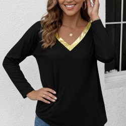 Kadın Uzun Kollu V Parlak Yaka Detaylı Viskon Bluz , 30663