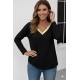 Kadın Uzun Kollu V Parlak Yaka Detaylı Viskon Bluz , 30663