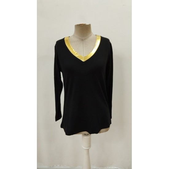 Kadın Uzun Kollu V Parlak Yaka Detaylı Viskon Bluz , 30663