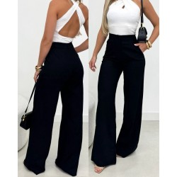 Kadın Yüksek Bel Paçaya Doğru Genişleyen Ithal Krep Pantolon , 30659