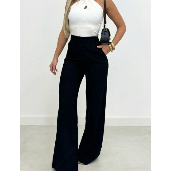 Kadın Yüksek Bel Paçaya Doğru Genişleyen Ithal Krep Pantolon , 30659