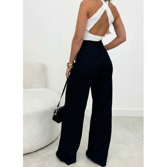 Kadın Yüksek Bel Paçaya Doğru Genişleyen Ithal Krep Pantolon , 30659