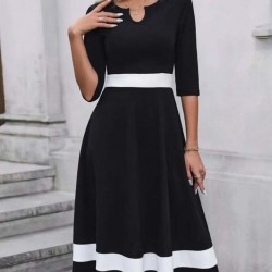 Kadın Truvakar Kol V Yakalı Janjan Krep Midi Elbise, 30666