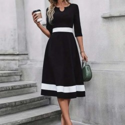 Kadın Truvakar Kol V Yakalı Janjan Krep Midi Elbise, 30666