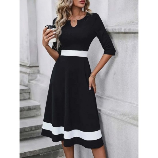 Kadın Truvakar Kol V Yakalı Janjan Krep Midi Elbise, 30666