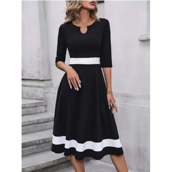 Kadın Truvakar Kol V Yakalı Janjan Krep Midi Elbise, 30666