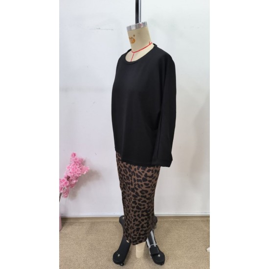 Kadın Uzun Kollu Bisiklet Yaka Modal Bluz Ve Leopar Desenli Etek Ikili Takım , 30680