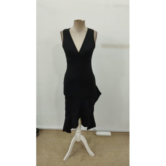 Kadın Askılı Kruvaze Yakalı önden Fırfırlı Uzun Ithal Krep Elbise, 30678