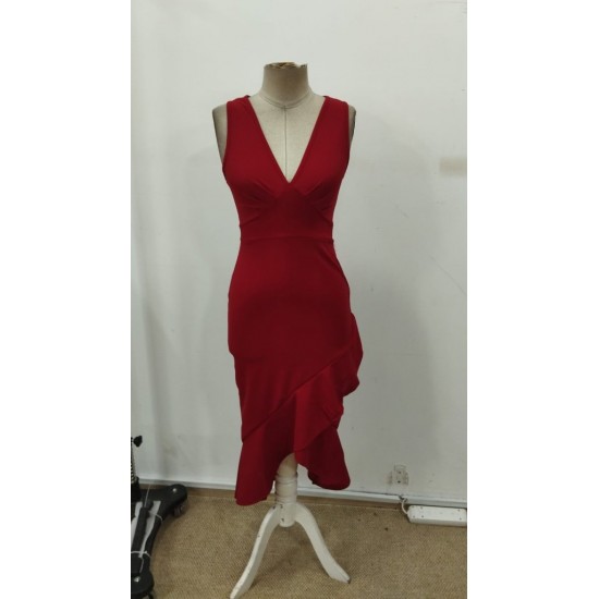 Kadın Askılı Kruvaze Yakalı önden Fırfırlı Uzun Ithal Krep Elbise, 30677 Kadın Askılı Kruvaze Yakalı önden Fırfırlı Uzun Ithal Krep Elbise, 30677