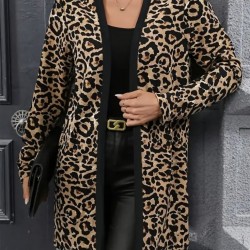 Kadın Uzun Kollu önü Açık Leopar Desenli Modal Ceket , 30676