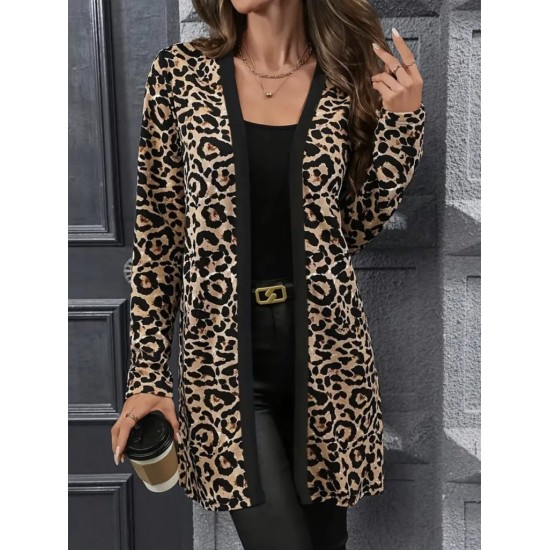 Kadın Uzun Kollu önü Açık Leopar Desenli Modal Ceket , 30676